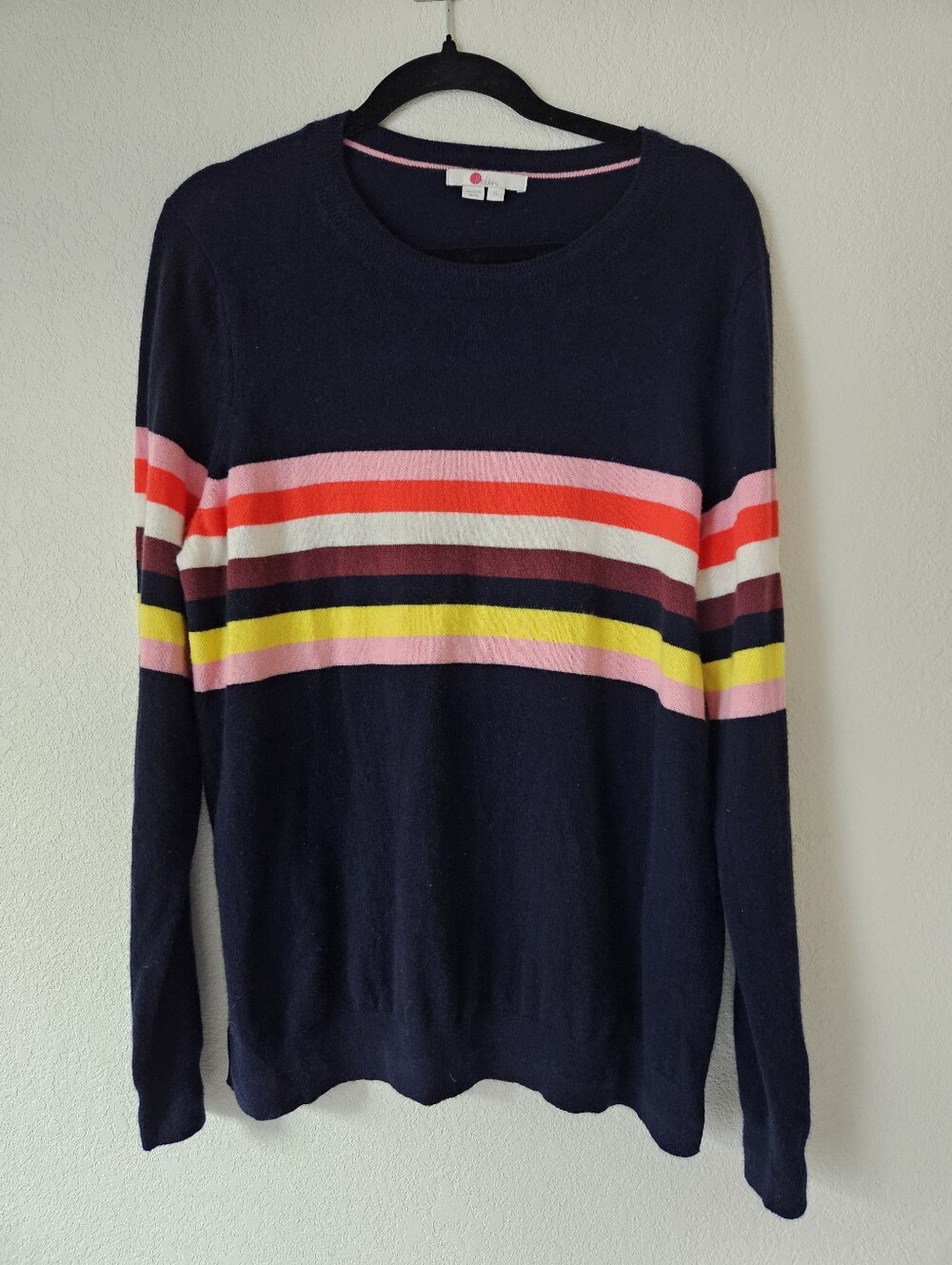 Cashmere Boden Striped Crew Neck Sweater - Navy with Multicolor Stripes